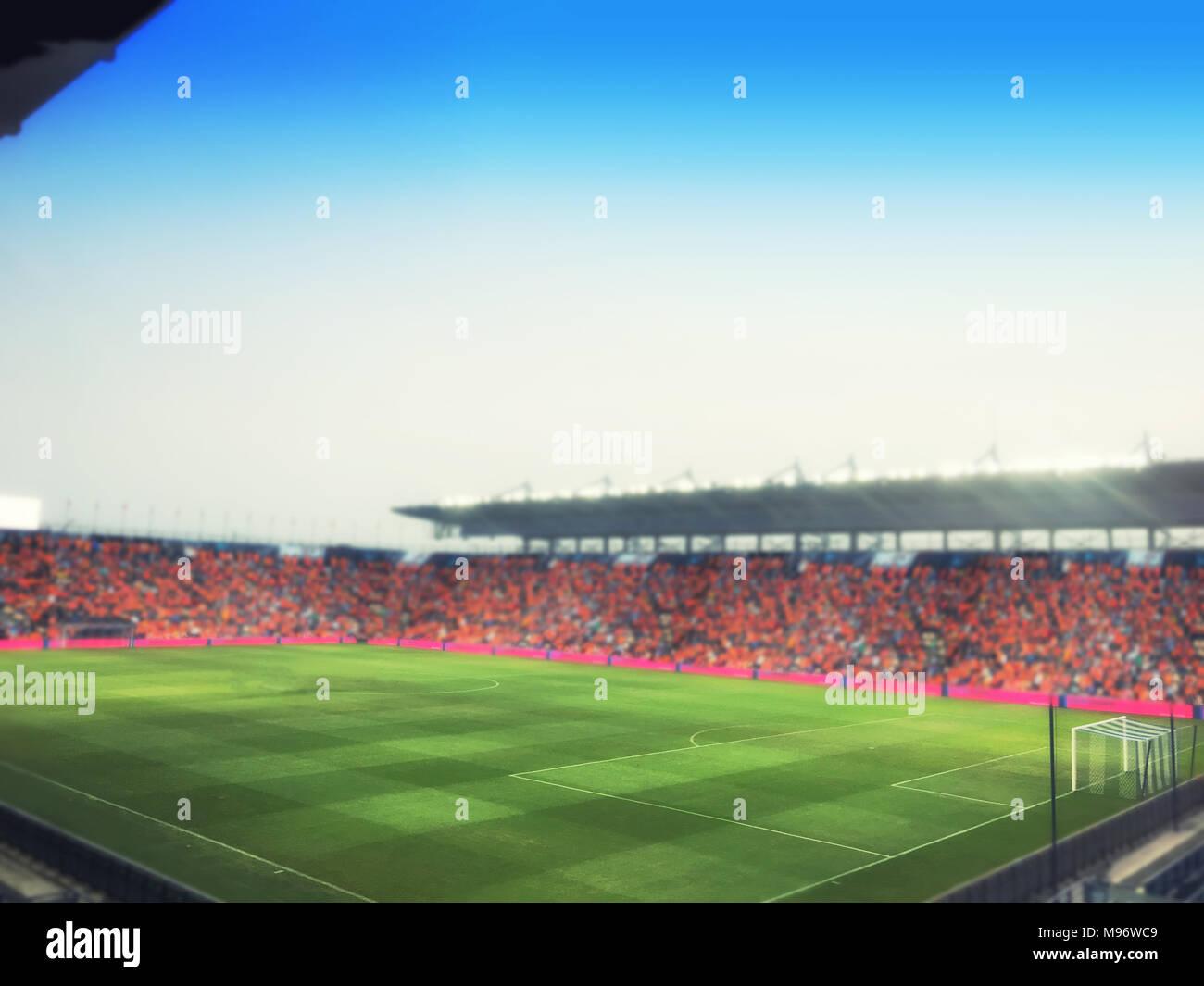 Borroso de estadio de fútbol y el estadio Arena Soccer Field Championship win para antecedentes