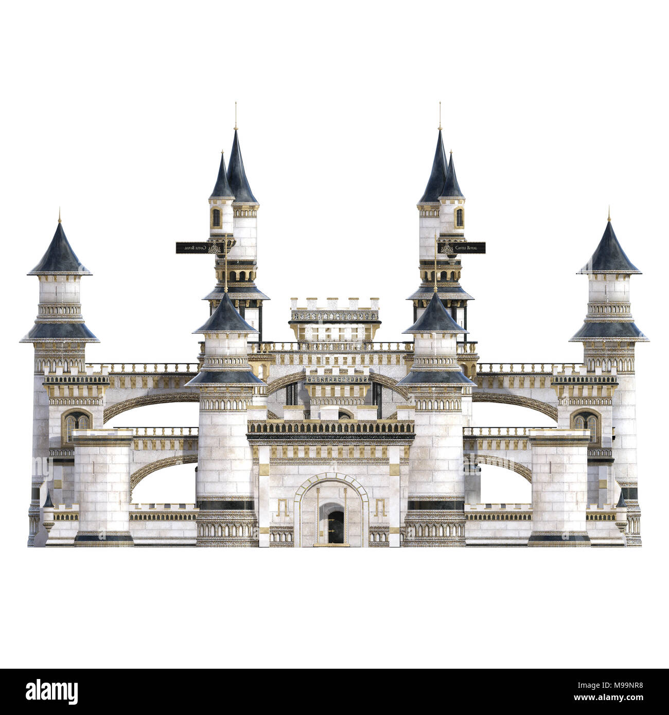 El castillo real de piedra blanca, aislado en blanco, 3D Render Foto de stock