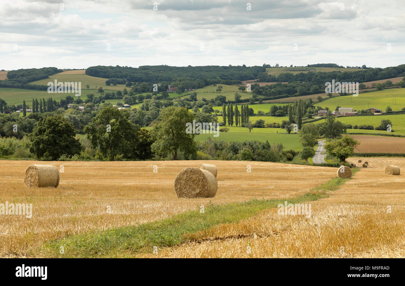 Una imagen que muestra la temporada de cosecha de Inglaterra baleado cerca de la aldea de Stockerston, Leicestershire, Inglaterra, Reino Unido. Foto de stock