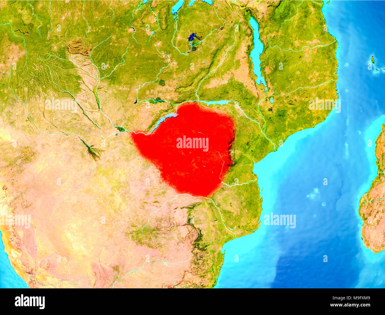 Zimbabwe Resaltada En Rojo En El Planeta Tierra Ilustración 3d Los Elementos De Esta Imagen 1001