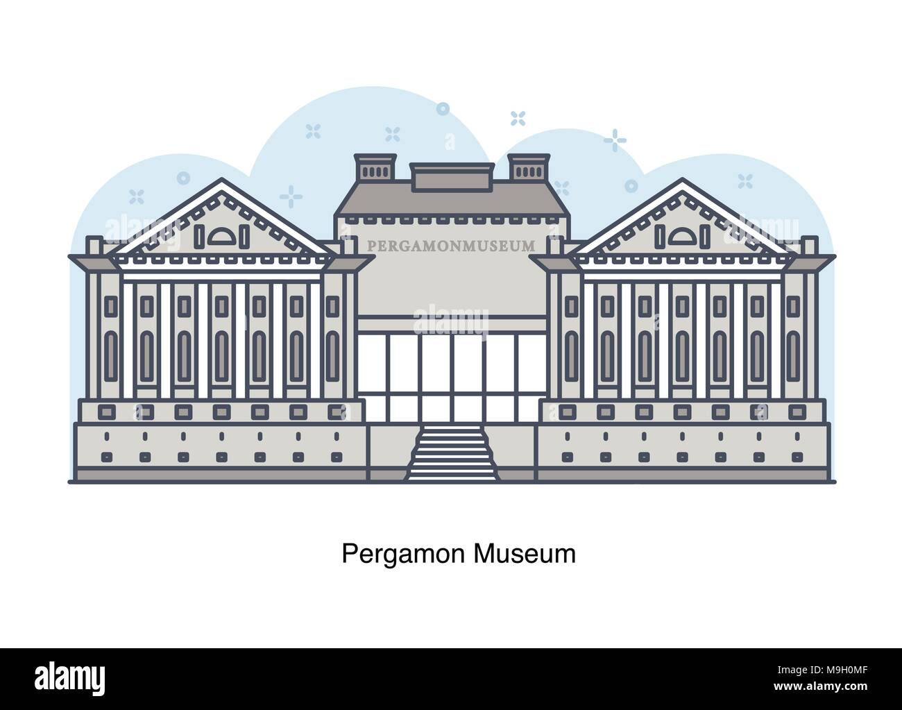 Línea Vector ilustración del Museo de Pérgamo, Berlín, Alemania Ilustración del Vector