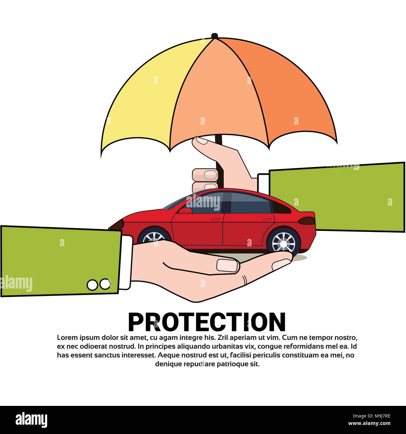 Protección automóvil seguro de automóvil concepto de servicio con la mano  que sostiene el icono Auto bajo paraguas Imagen Vector de stock - Alamy