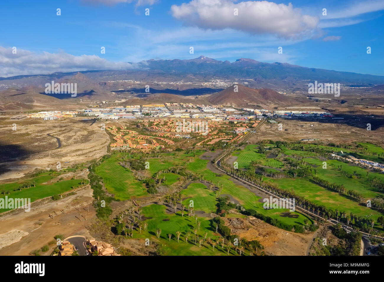 Campo de golf Golf del Sur, Las Chafiras cerca de Granadilla de Abona, Tenerife, Islas Canarias, España, vista aérea Foto de stock