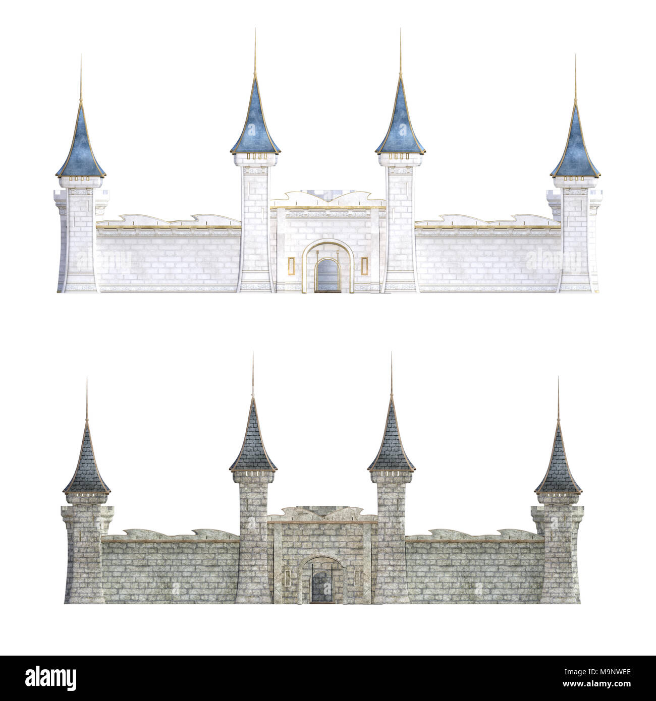 Puertas del castillo aislado en blanco, 3D Render. Foto de stock