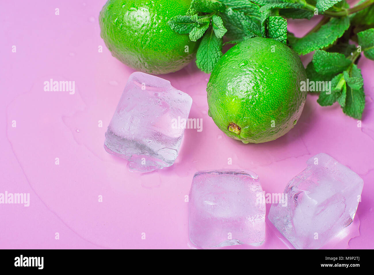 Limones orgánicos maduros de hierbabuena fresca cubitos de hielo