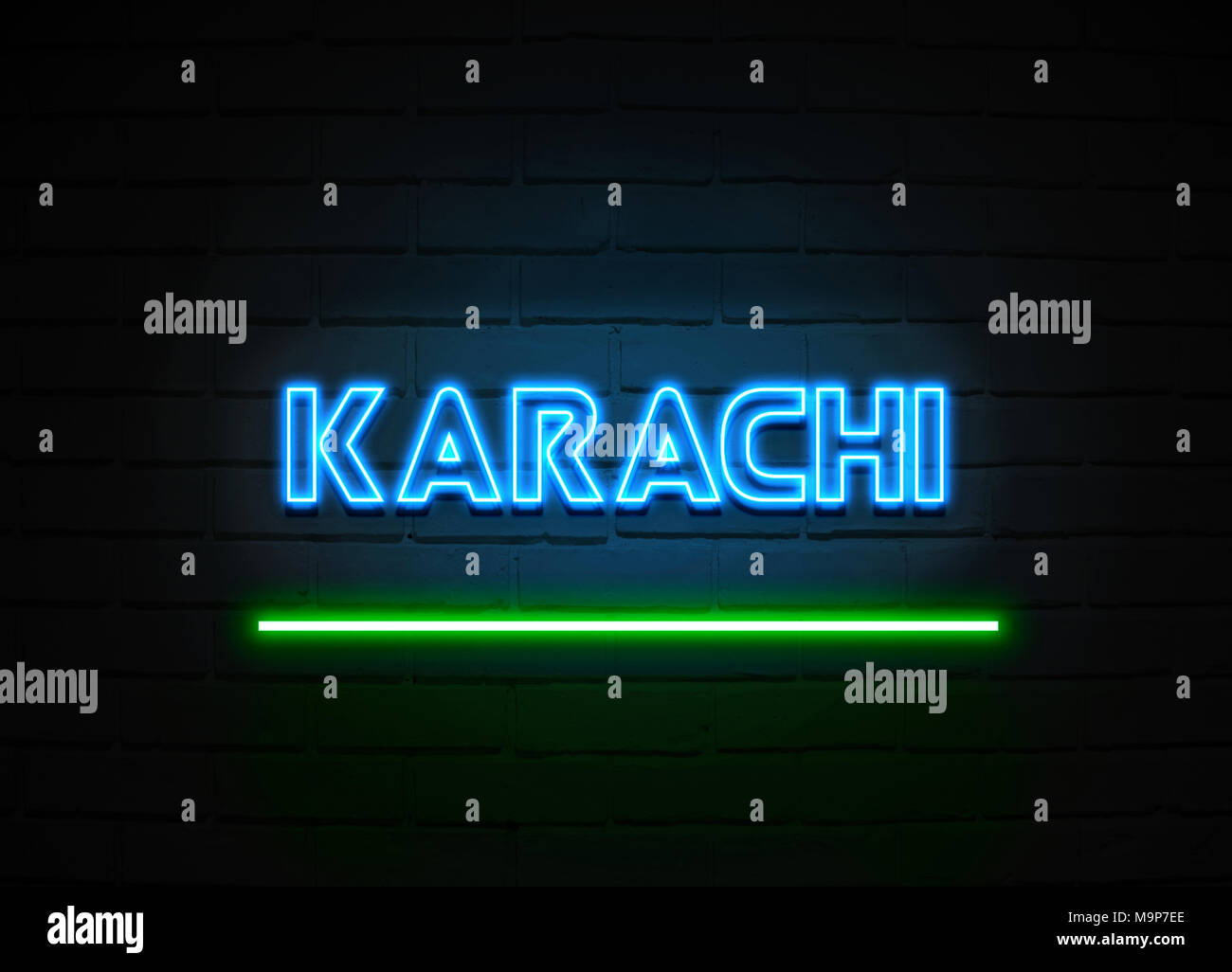 Cartel de neón de Karachi cartel de neón brillante sobre pared