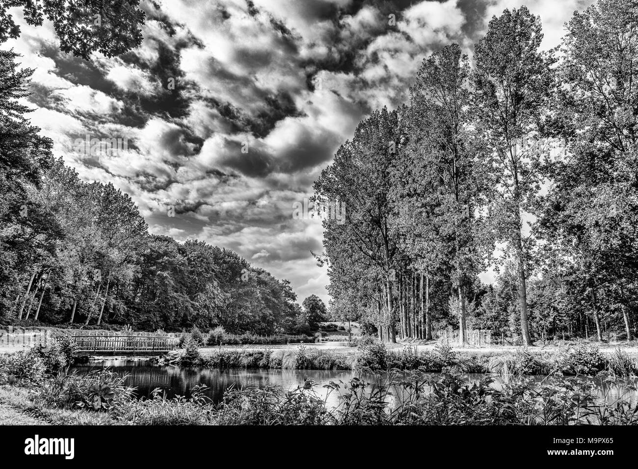 St-Fraimbault's Pond en el Orne campiña en un día de verano, Normandía Francia Foto de stock