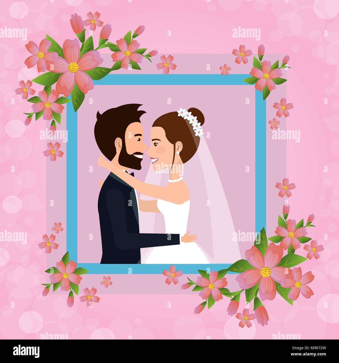 Imagen Romantica De Pareja Casada Con Marco Floral Imagen Vector De Stock Alamy