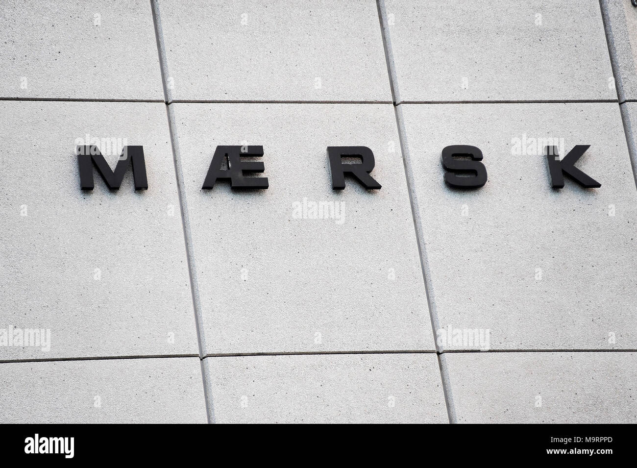 Sedes de A.P. Moller Maersk Group, conglomerado empresarial danesa en el transporte, la logística y el sector energético, uno de los mayores buques portacontenedores ope Foto de stock