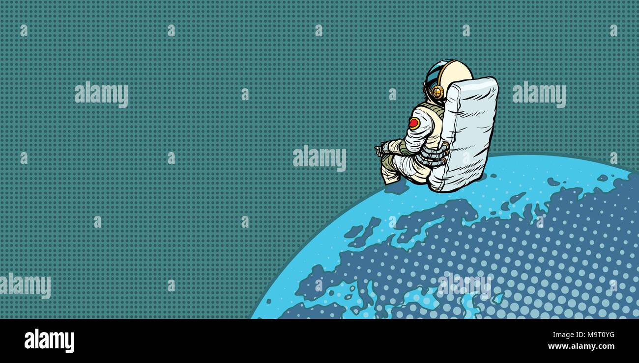 El astronauta se sienta sobre el planeta Tierra Ilustración del Vector