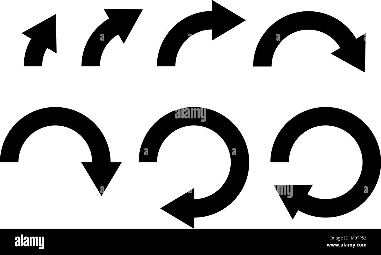 Las flechas de rotación. Conjunto de iconos negros planas en diferentes niveles Ilustración del Vector