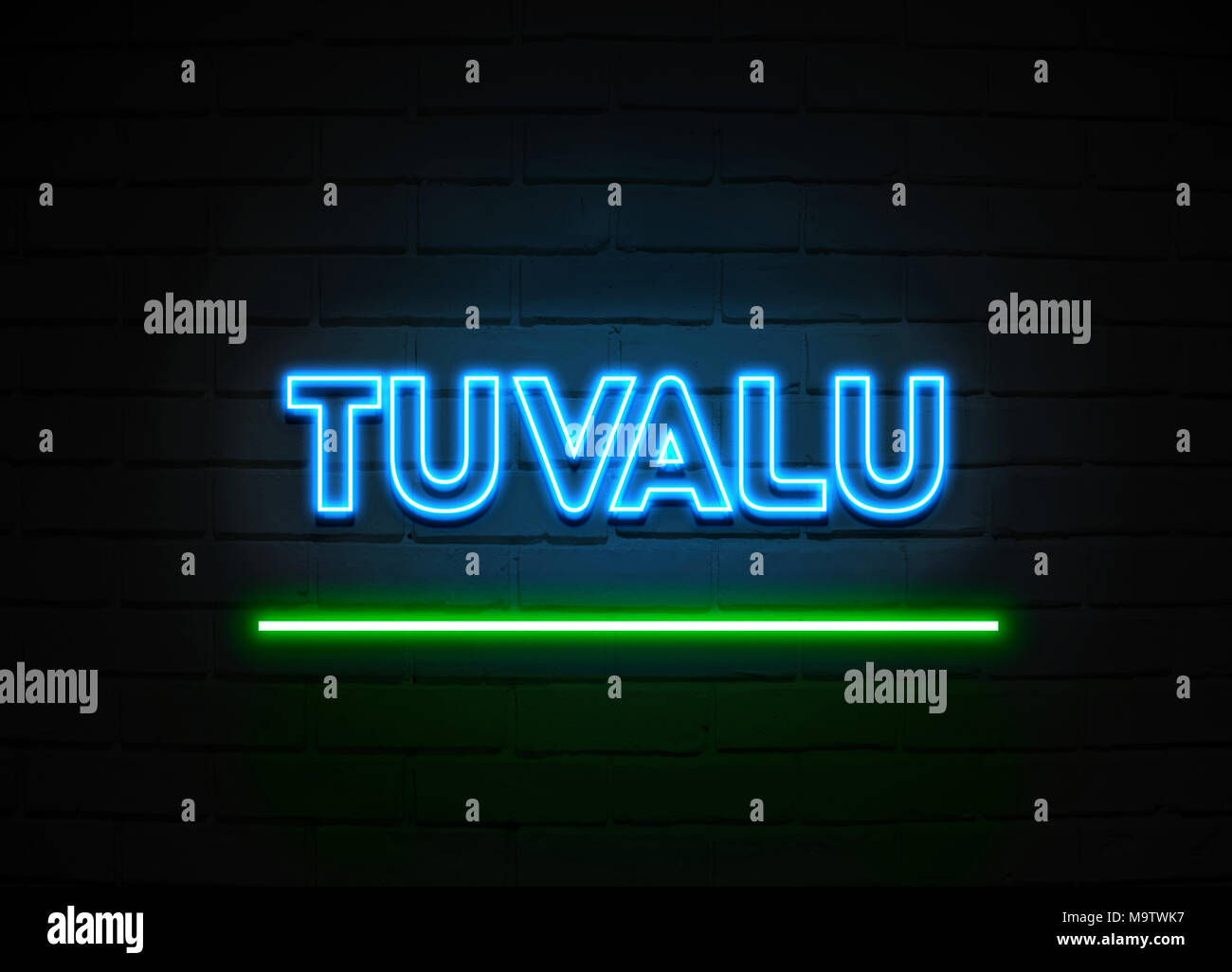 Cartel de neón Tuvalu - cartel de neón brillante sobre pared brickwall - 3D prestados royalty free ilustración. Foto de stock