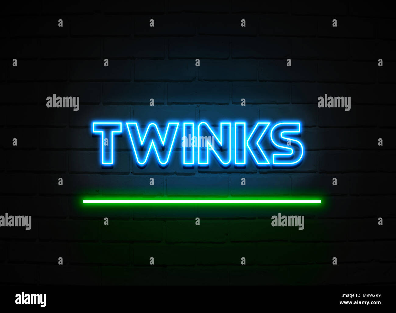 Twinks signo de neón - cartel de neón brillante sobre pared brickwall - 3D prestados royalty free ilustración. Foto de stock