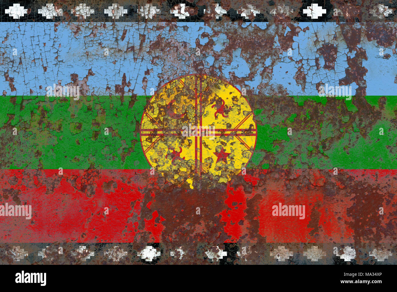 Grunge Bandera Mapuche De Chile Y Argentina Territorio Dependiente Bandera Fotografia De Stock Alamy