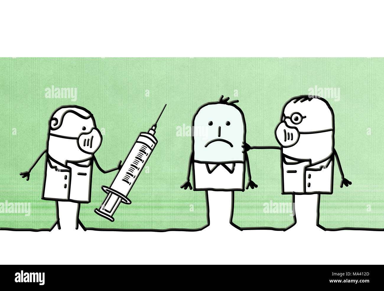 Cartoon médicos con hombre contagiosa Foto de stock