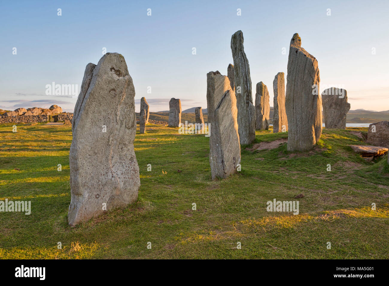 Círculo de piedra erigido en el Eneolítico, Callanish,Isla de Lewis, al oeste de Escocia, Reino Unido Foto de stock