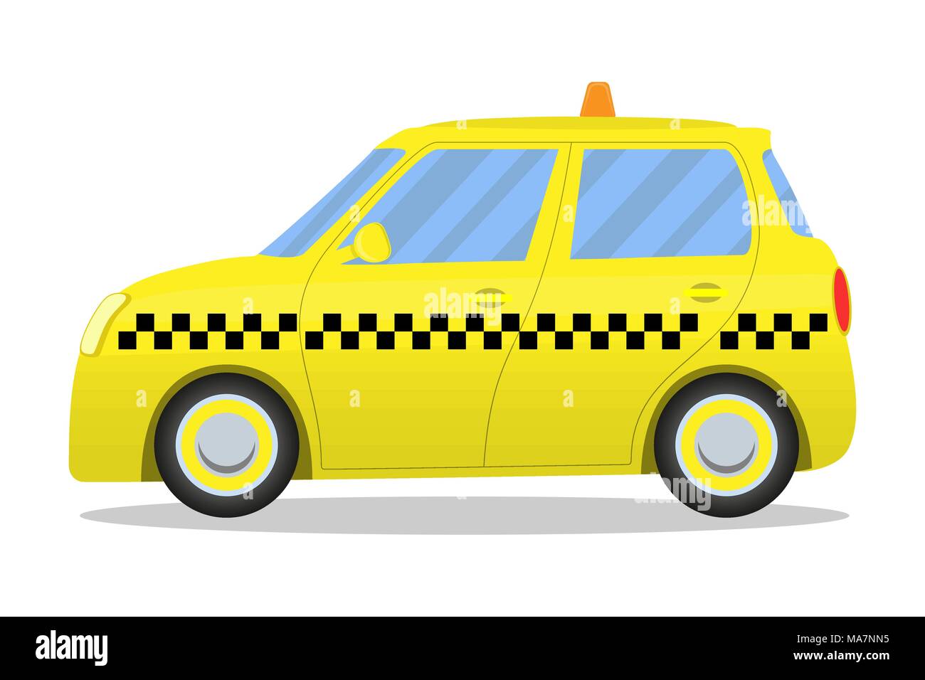 Cute dibujos animados amarillo taxi coche aislado sobre fondo blanco.  Ilustración vectorial Imagen Vector de stock - Alamy
