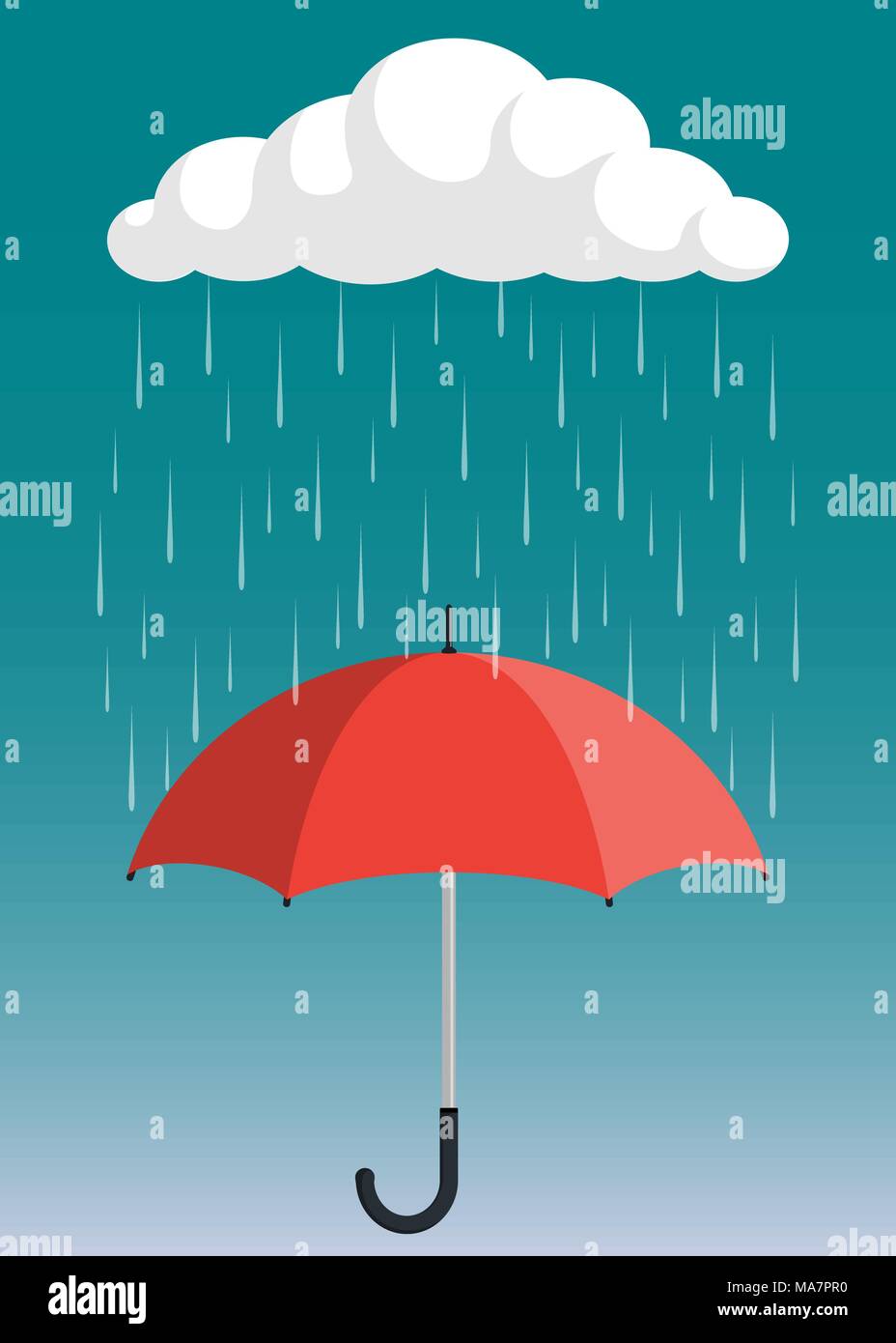 Las la lluvia y el paraguas abierto la lluvia. Ilustración vectorial de plano Vector de stock - Alamy