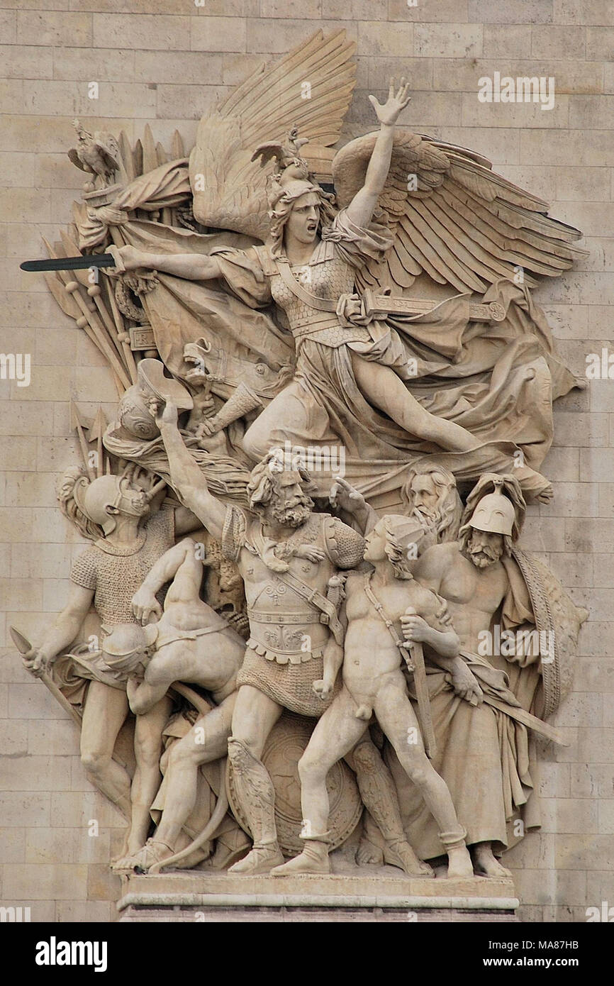 Ídolos de piedra tallada sobre Puente Alexandre III , París, Francia Foto de stock