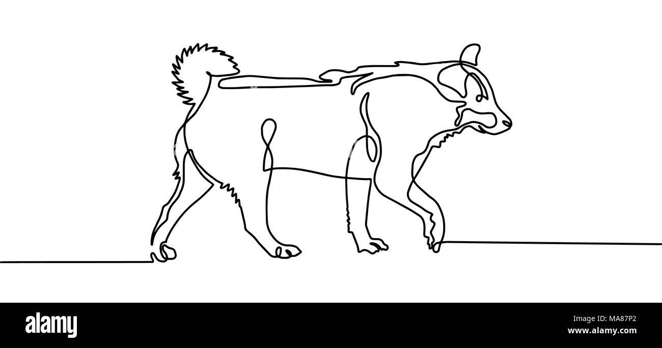 Dibujo de una línea continua de caminar perro en estilo minimalista Ilustración del Vector