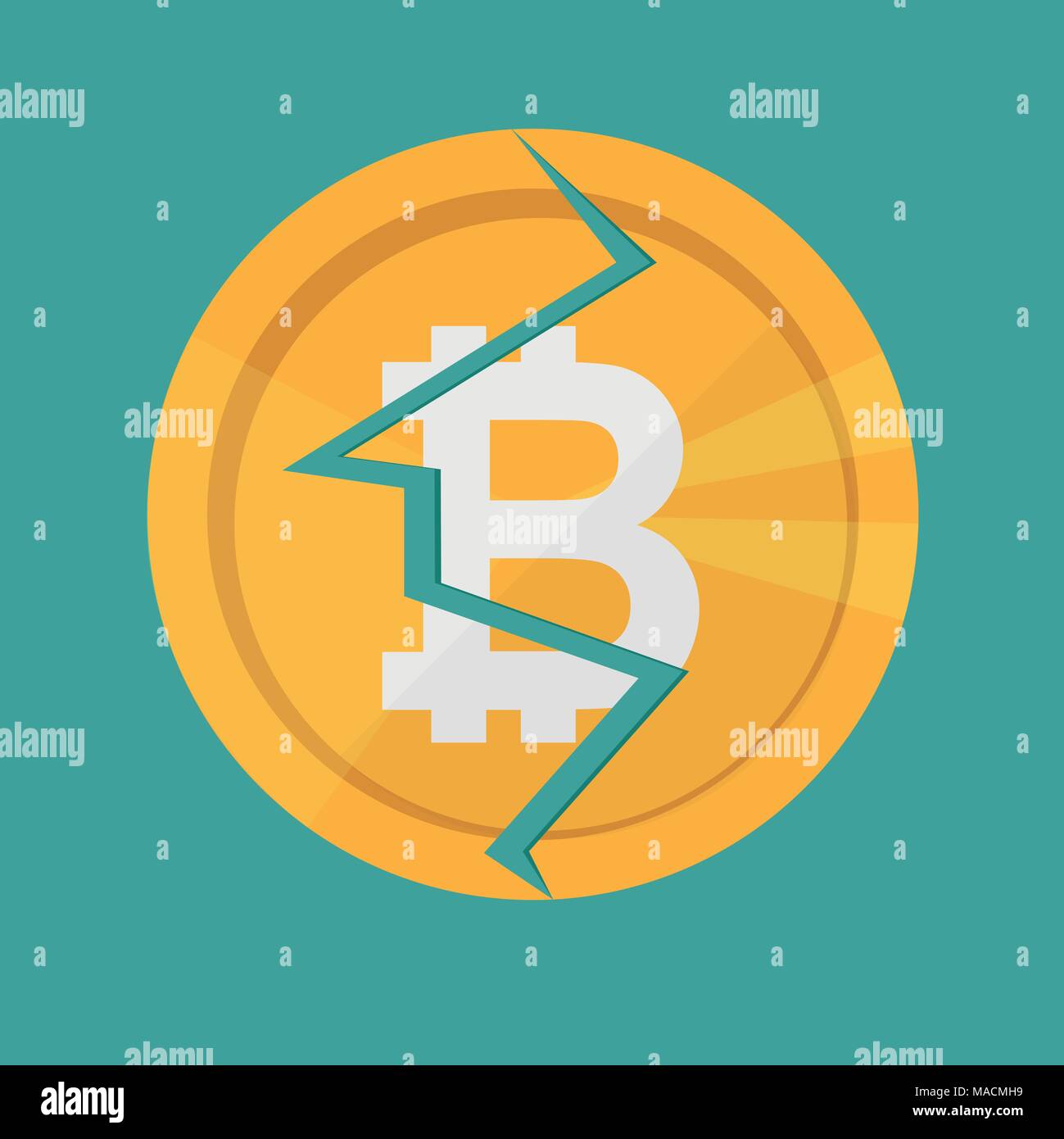 Crypto moneda Bitcoin dinero virtual de internet. Icono de vector de la  bitcoin cryptocurrency digital. La grieta en la moneda, destrucción, rotura  de finanzas Imagen Vector de stock - Alamy