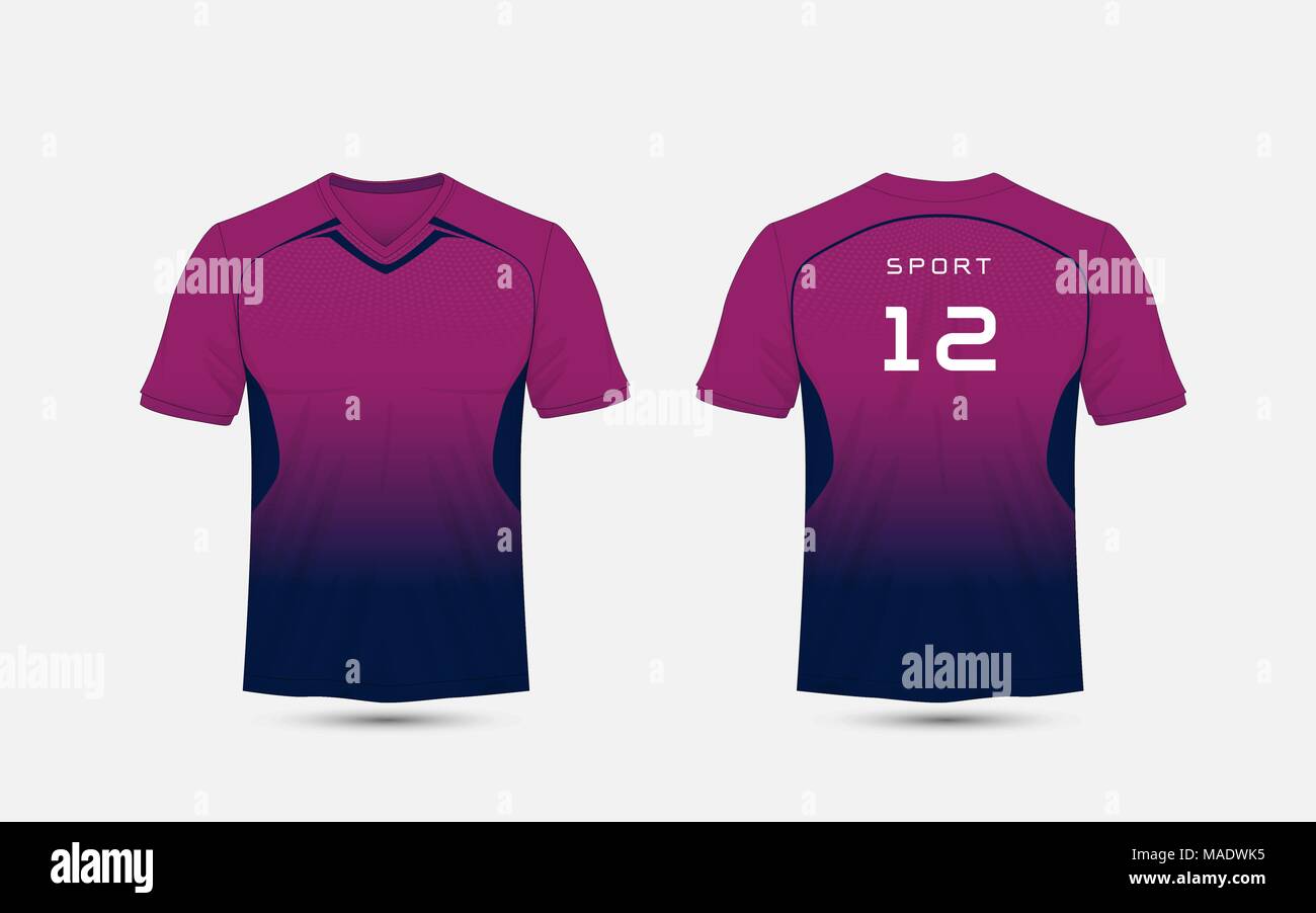 Diseño de violeta y azul camiseta deportiva de fútbol, kits, Jersey, camisa  plantilla de diseño Imagen Vector de stock - Alamy