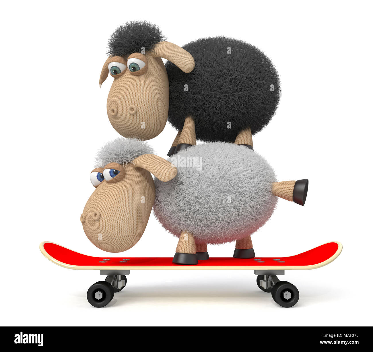 Ilustración 3d funny esponjosas ovejas hacer cosas diferentes/ fluffy animales de granja divertirse Foto de stock