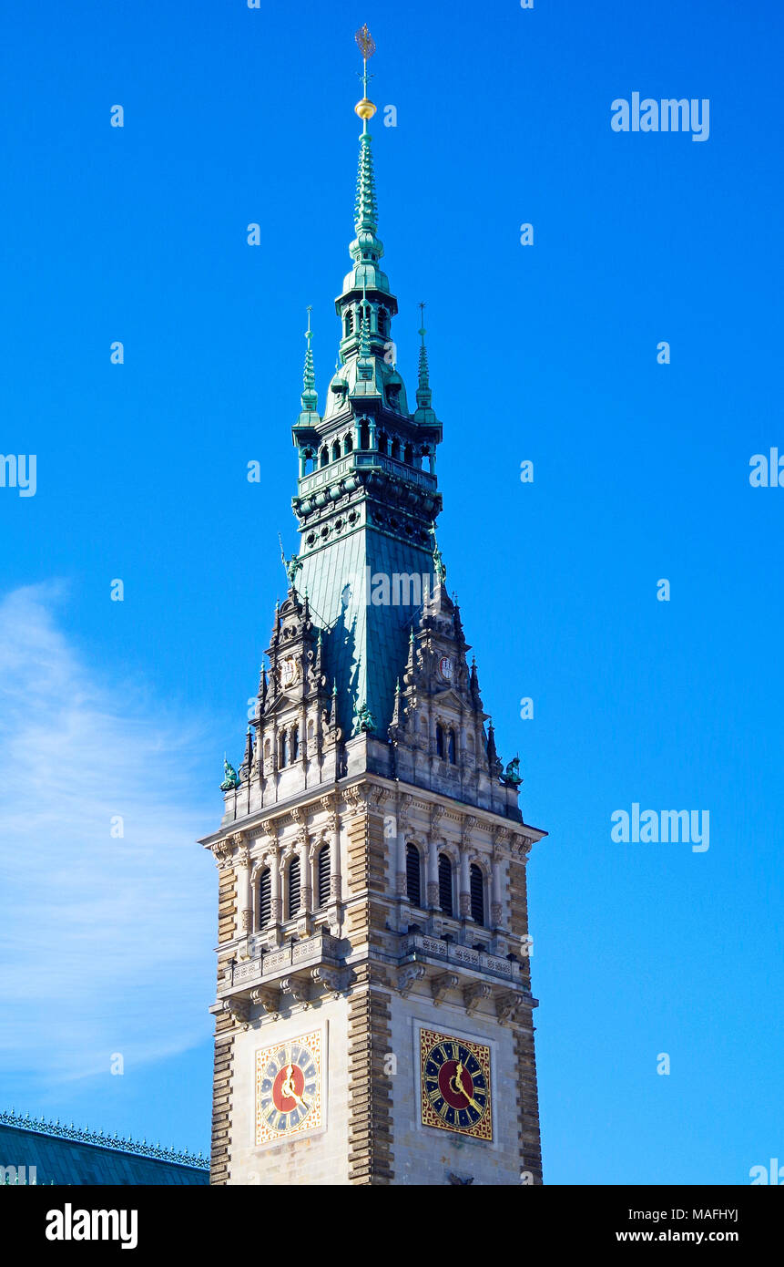 El Ayuntamiento de Hamburgo, Rathaus, la sede del gobierno local de la Ciudad Libre y Hanseática de Hamburgo, Alemania, y uno de los 16 parlamentos estatales de Alemania. Foto de stock