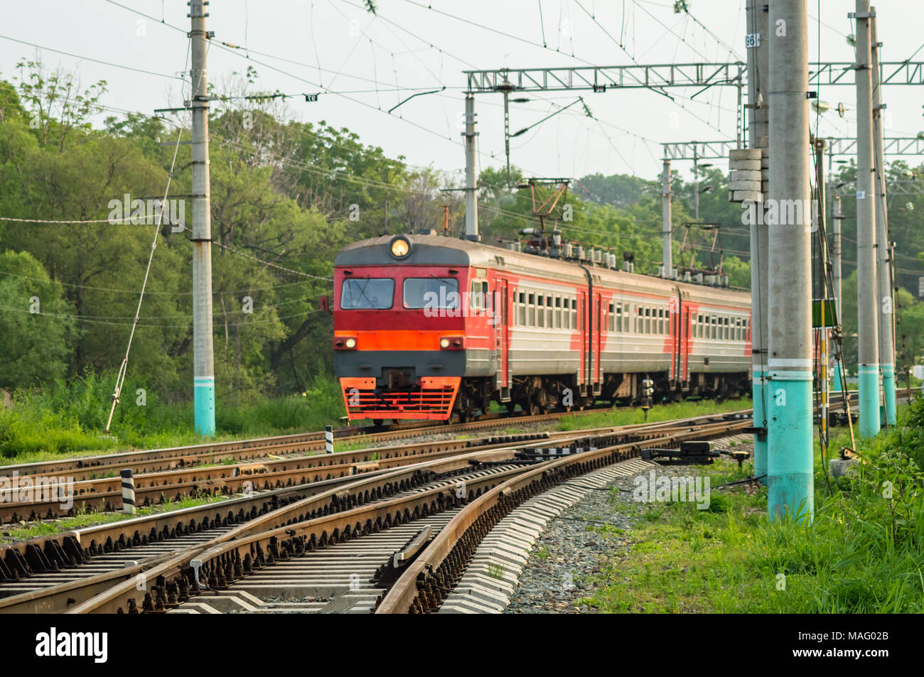 Tren Eléctrico de ferrocarriles rusos Foto de stock