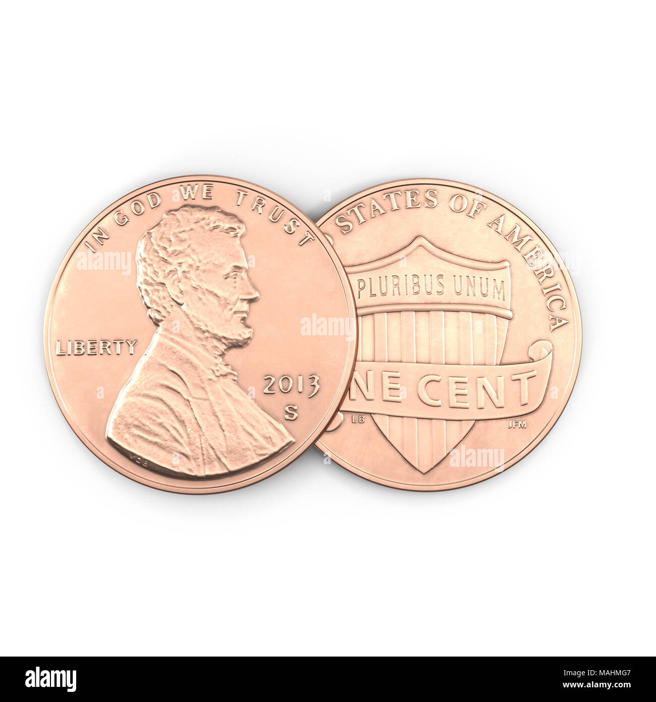 Estados Unidos Lincoln centavo aislado sobre blanco. Ilustración 3D, el trazado de recorte Foto de stock