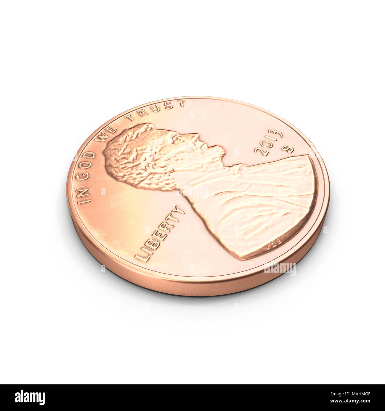 Estados Unidos Lincoln centavo aislado sobre blanco. Ilustración 3D, el trazado de recorte Foto de stock