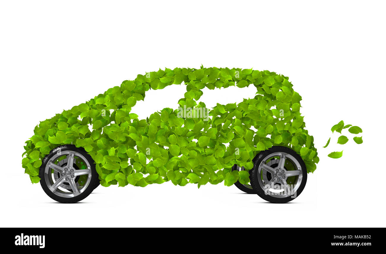 Divertidos coches respetuosos con el medio ambiente aislado en blanco. Go  Green- concepto. Ilustración 3D Fotografía de stock - Alamy