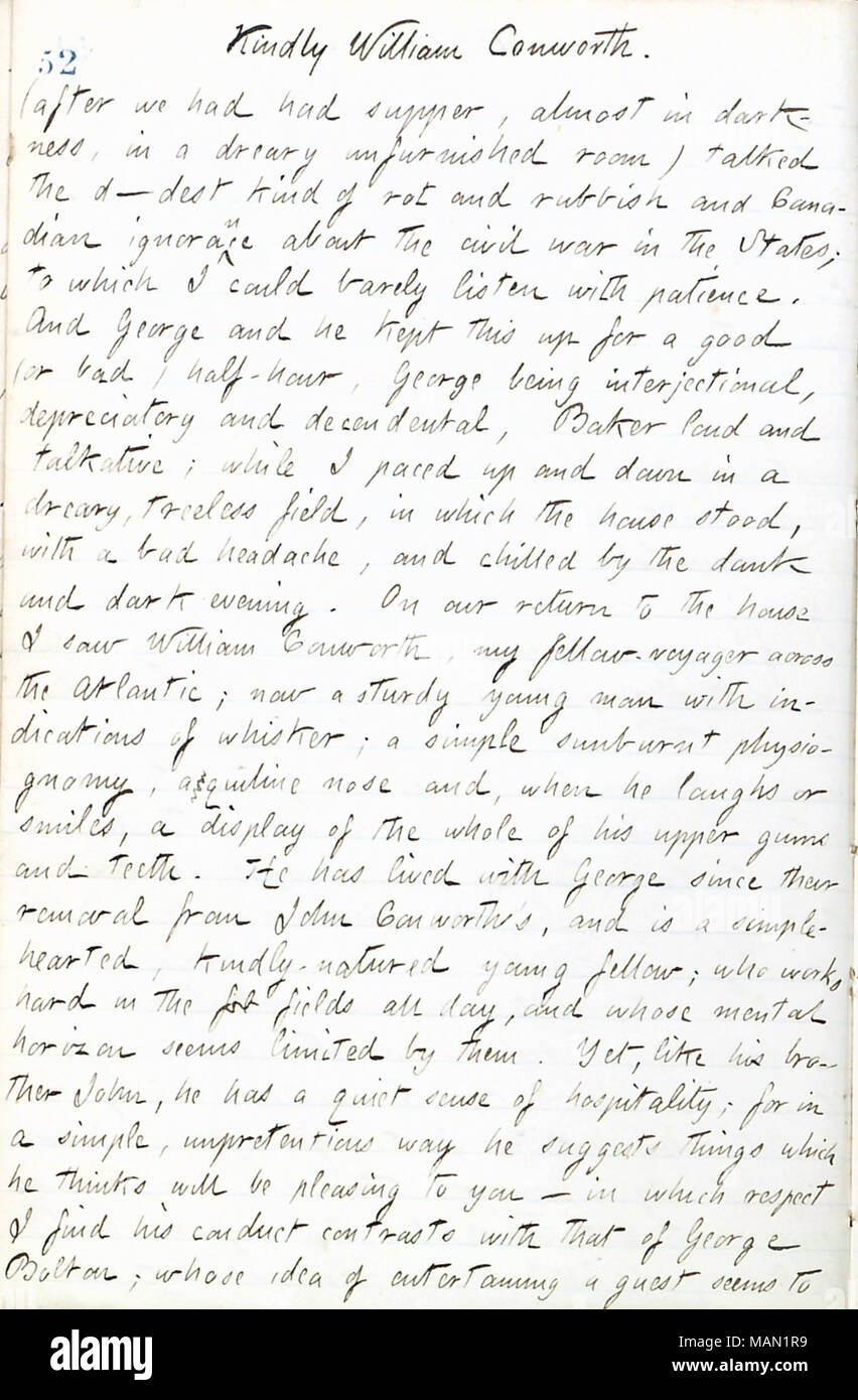 Describir William Conworth. Título: Thomas Butler Gunn diarios: el volumen 17, página 61, 16 de julio de 1861 . El 16 de julio de 1861. Gunn, Thomas Butler, 1826-1903 Foto de stock