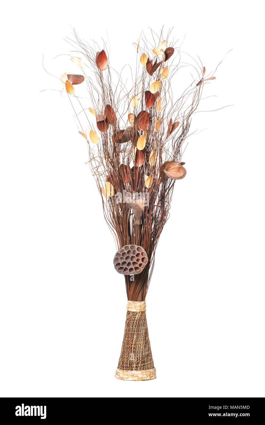 Jarrón con ramas secas y decorativos, palos y ramitas secas aislado sobre  fondo blanco Fotografía de stock - Alamy