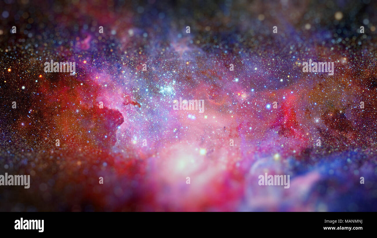 Nebulosa coloreada y open cluster de estrellas en el universo. Foto de stock