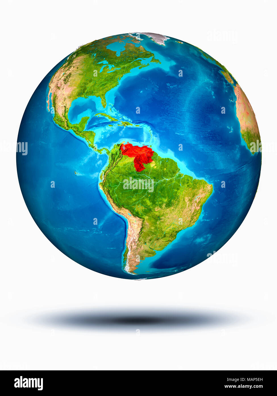 Venezuela en rojo sobre el modelo del planeta Tierra con las nubes y la  atmósfera en el espacio. Ilustración 3D. Los elementos de esta imagen  proporcionada por la NASA Fotografía de stock -