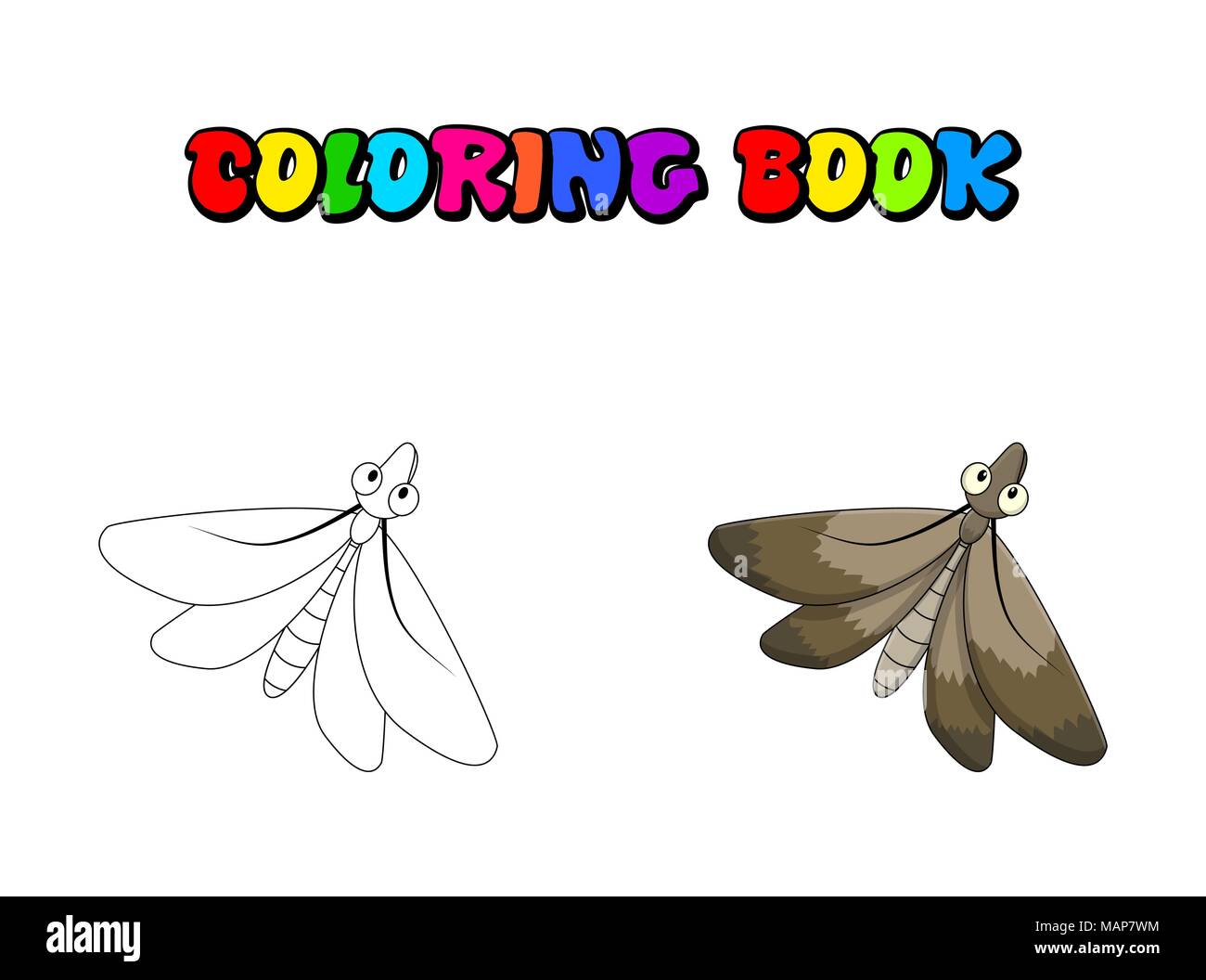 Polilla Cartoon coloring book insecto aislado sobre fondo blanco. Ilustración del Vector