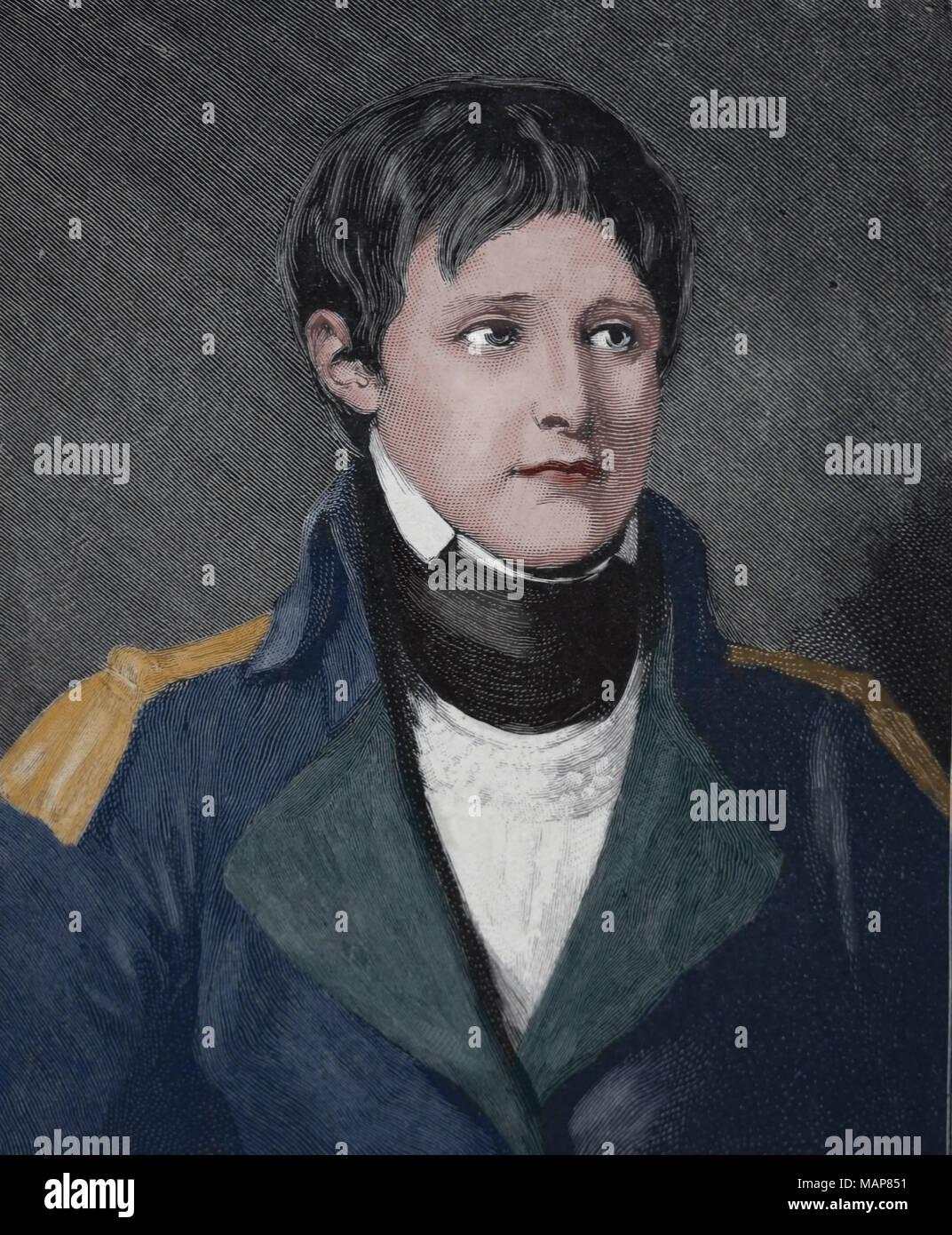 Napoleón Bonaparte (1769-1821). Estadista francés y líder militar. Retrato. Grabado del siglo XIX. Foto de stock