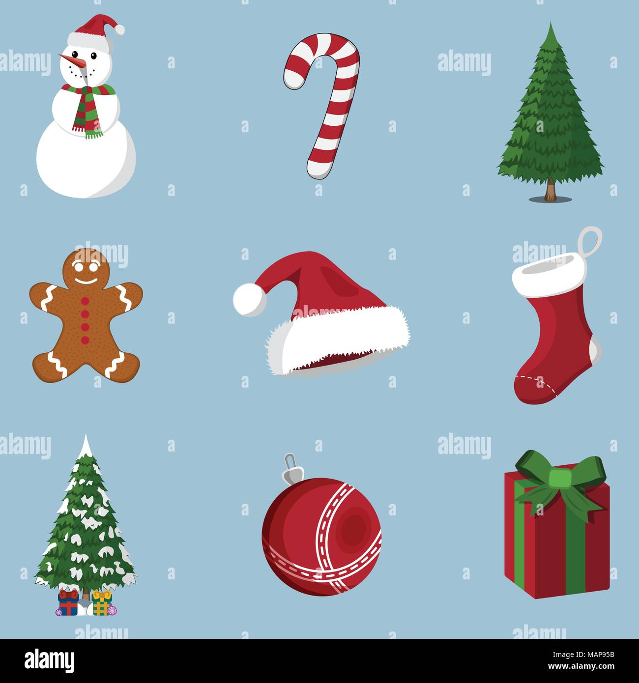 Conjunto de 9 iconos de Navidad. Estilo de dibujos animados. Ilustración  vectorial para el día de Navidad Imagen Vector de stock - Alamy