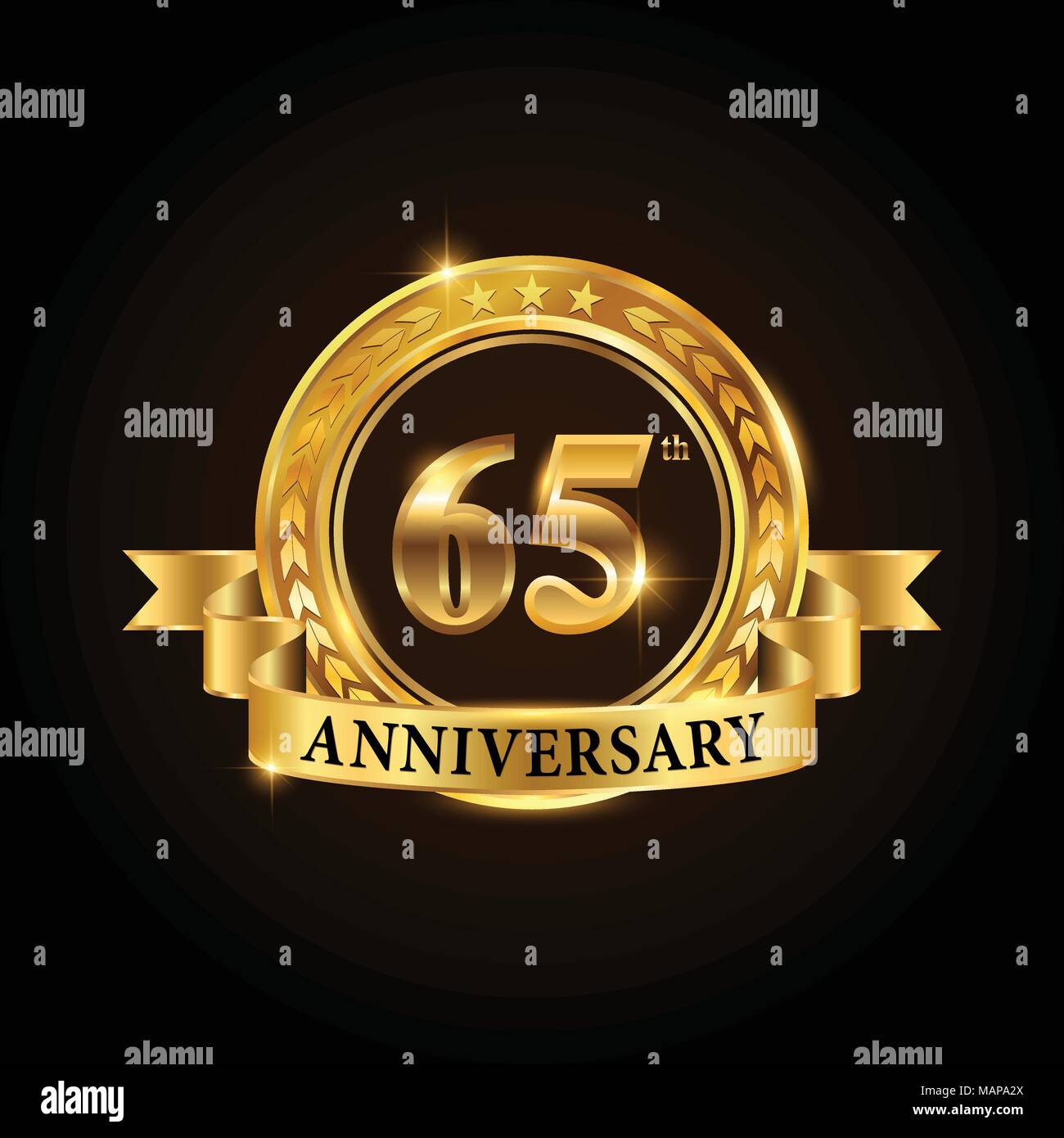 65 años aniversario logotipo. Bodas de Oro emblema con cinta. Diseño de