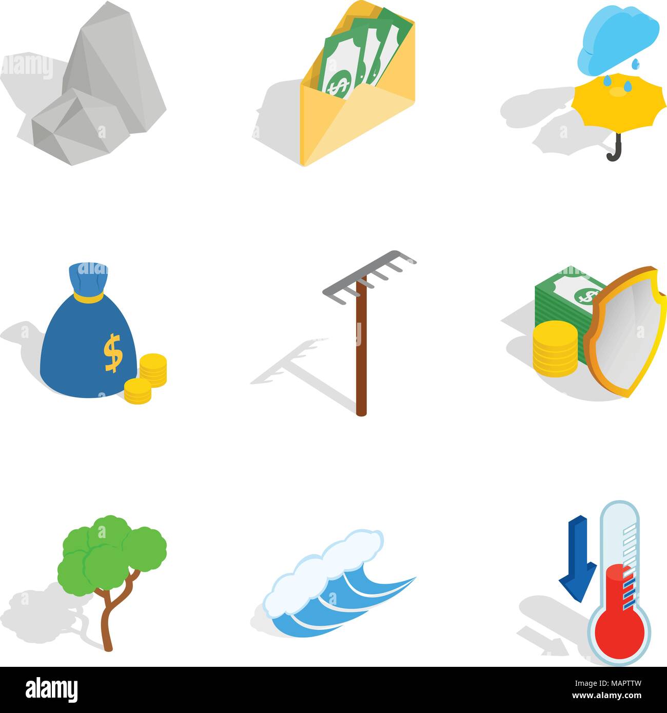 Sostenible, conjunto de iconos de estilo isométrico Ilustración del Vector