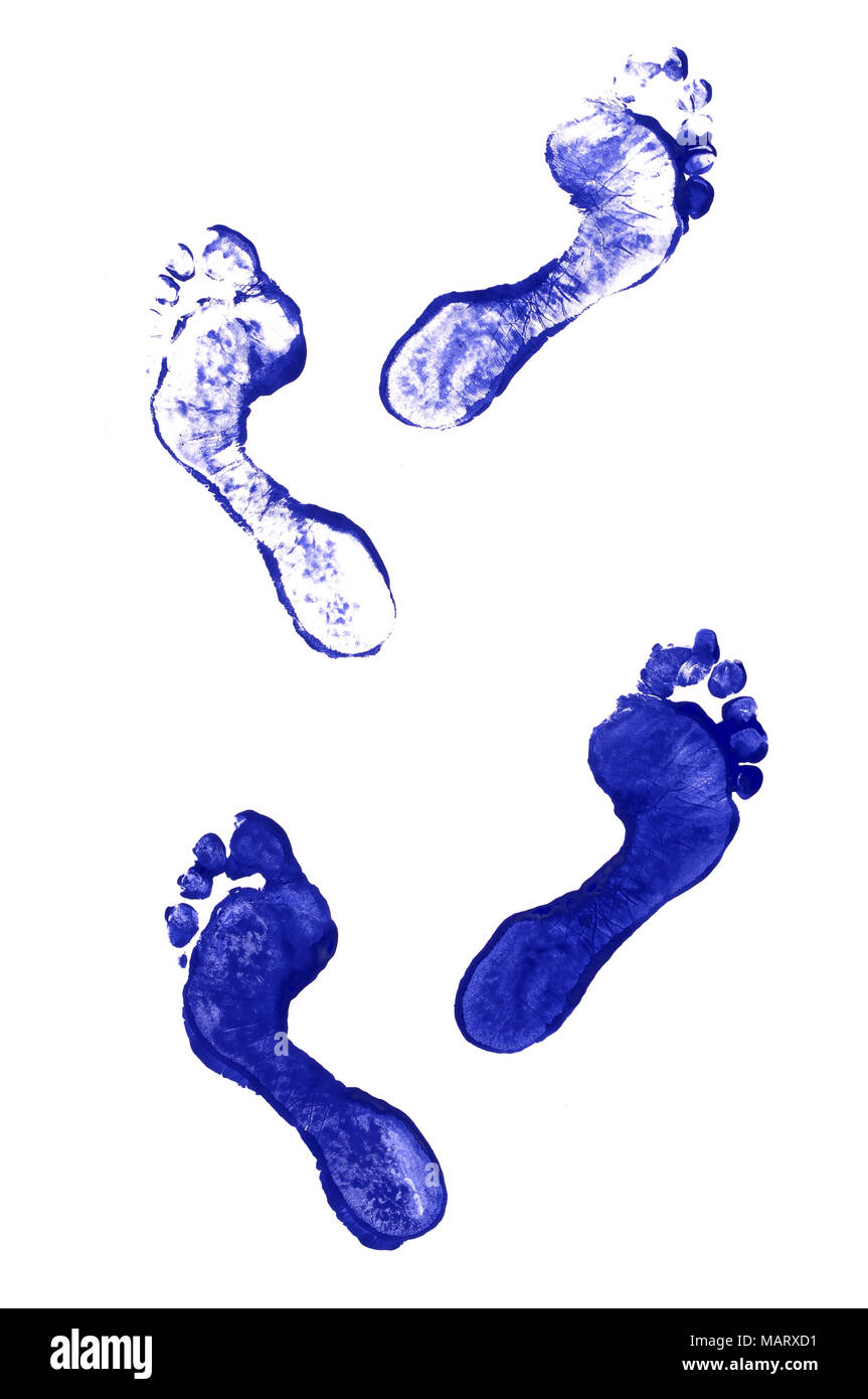 Ilustración azul de huellas y huellas, huella infantil, sello de