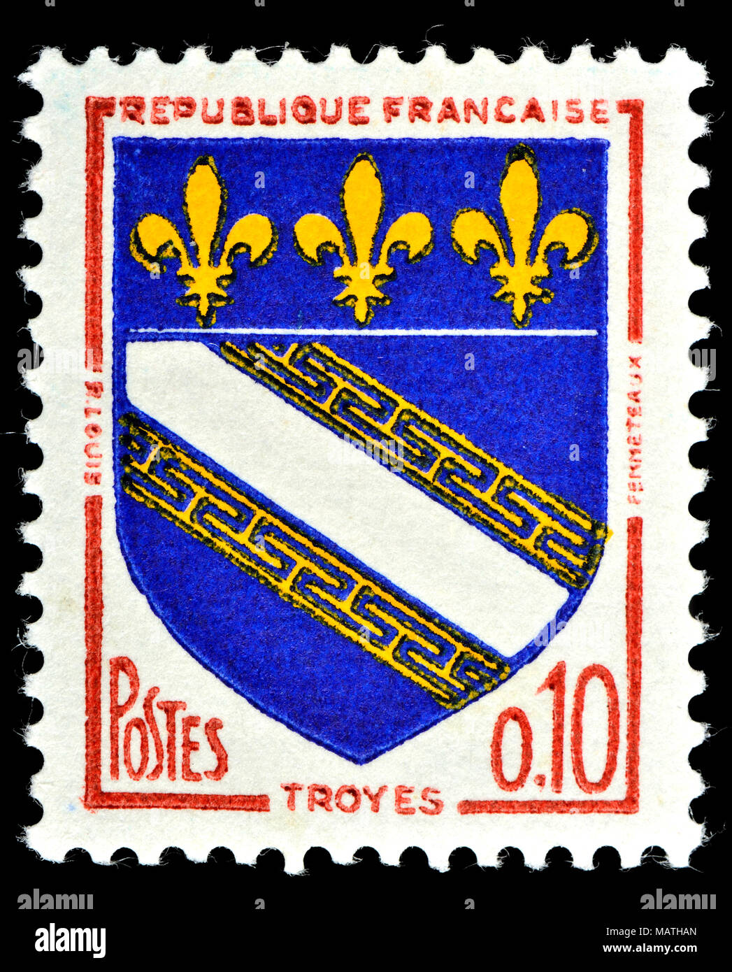 Sello francés (1963): Escudo de Armas: Troyes Foto de stock