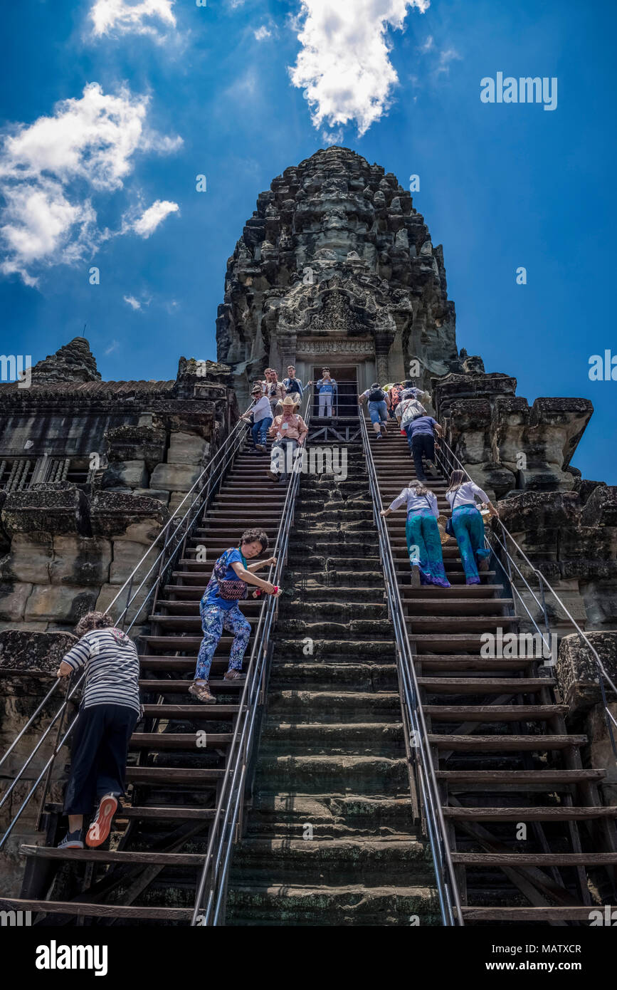 Asien, Kambodscha, Angkor Wat, Turm, Tempel, Treppe Foto de stock