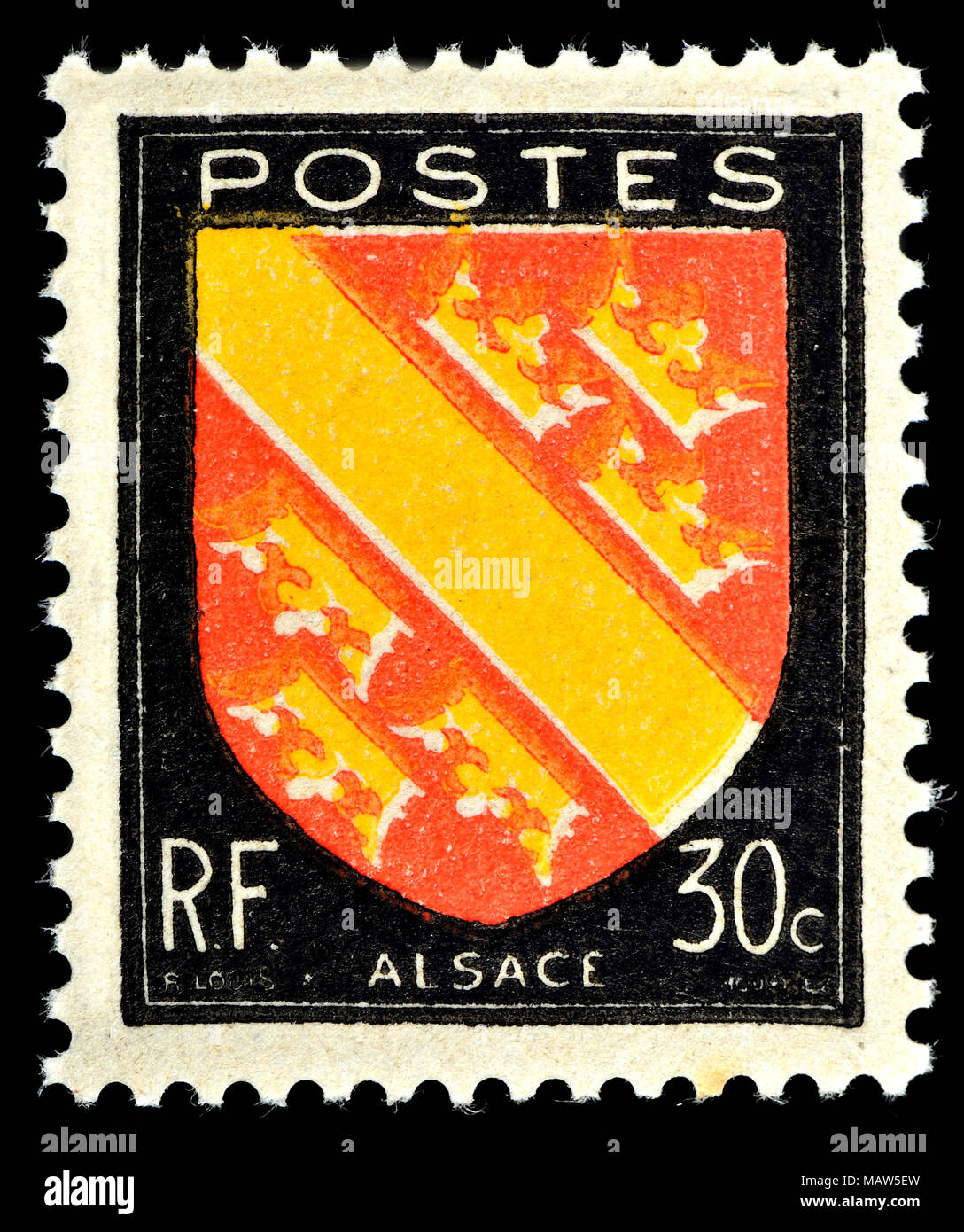 Sello francés (1946): Escudo de Armas: Alsacia Foto de stock