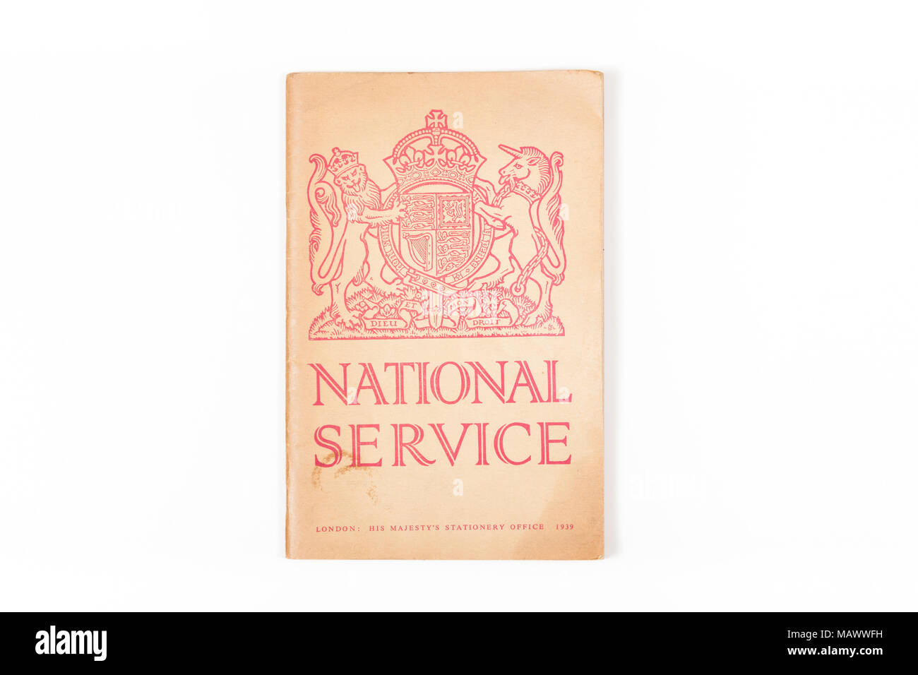 Folleto de Servicio Nacional del Reino Unido de fecha 1939 Foto de stock