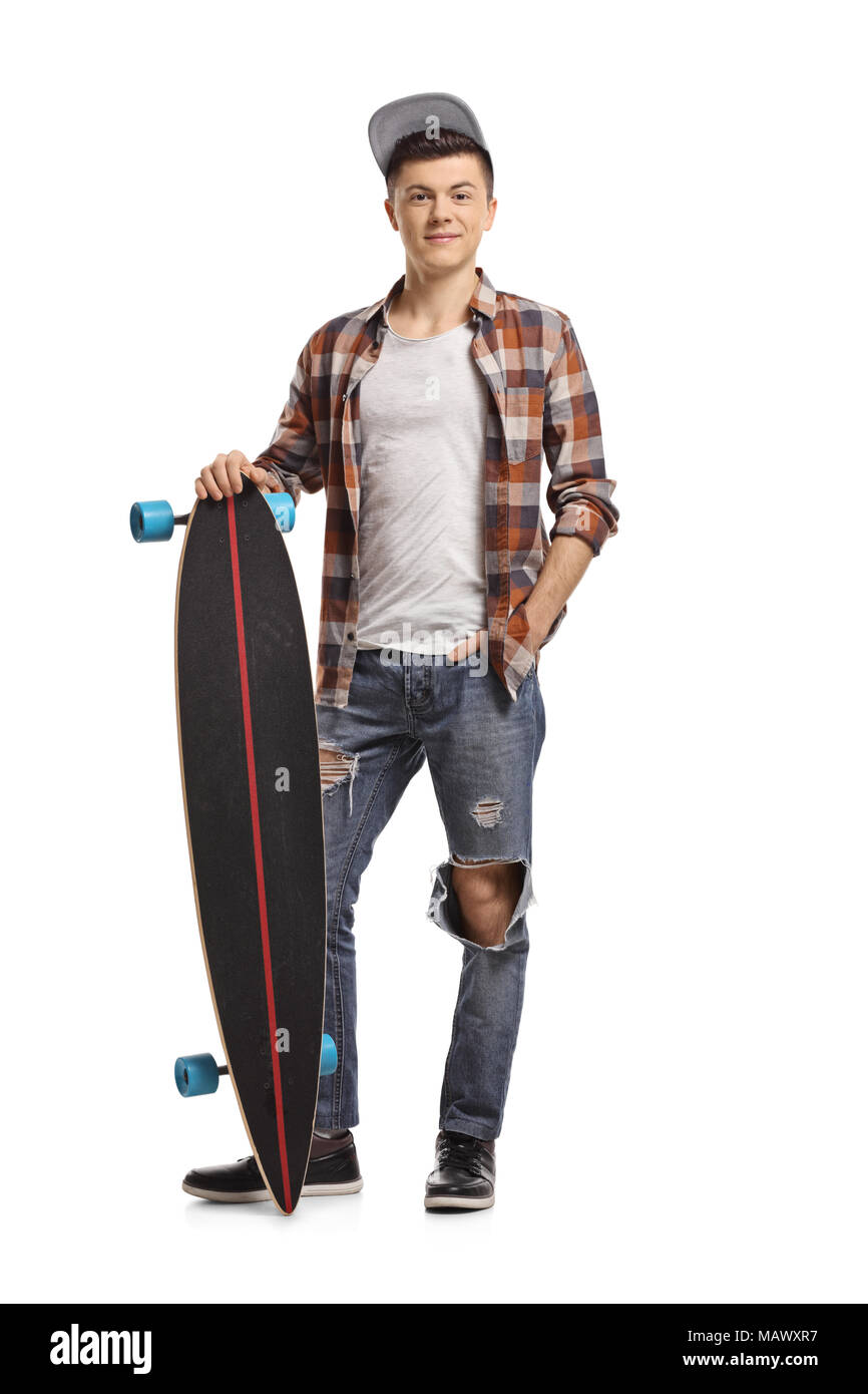 Longitud total retrato de una adolescente hipster con un longboard aislado  sobre fondo blanco Fotografía de stock - Alamy