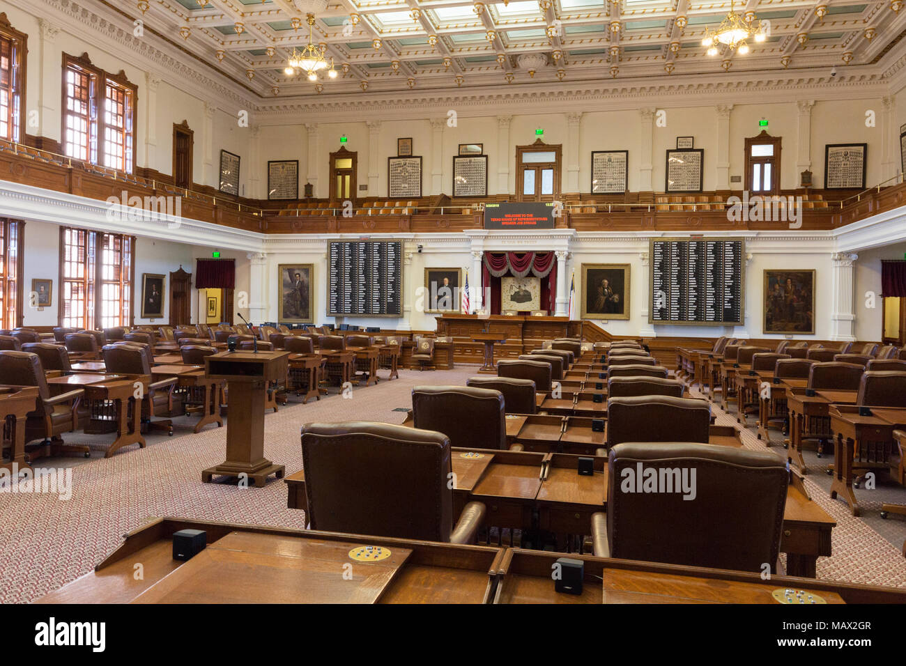 Cámara de Representantes de Texas, en el interior del edificio del Capitolio del Estado de Texas, Austin, Texas, EE.UU. Foto de stock
