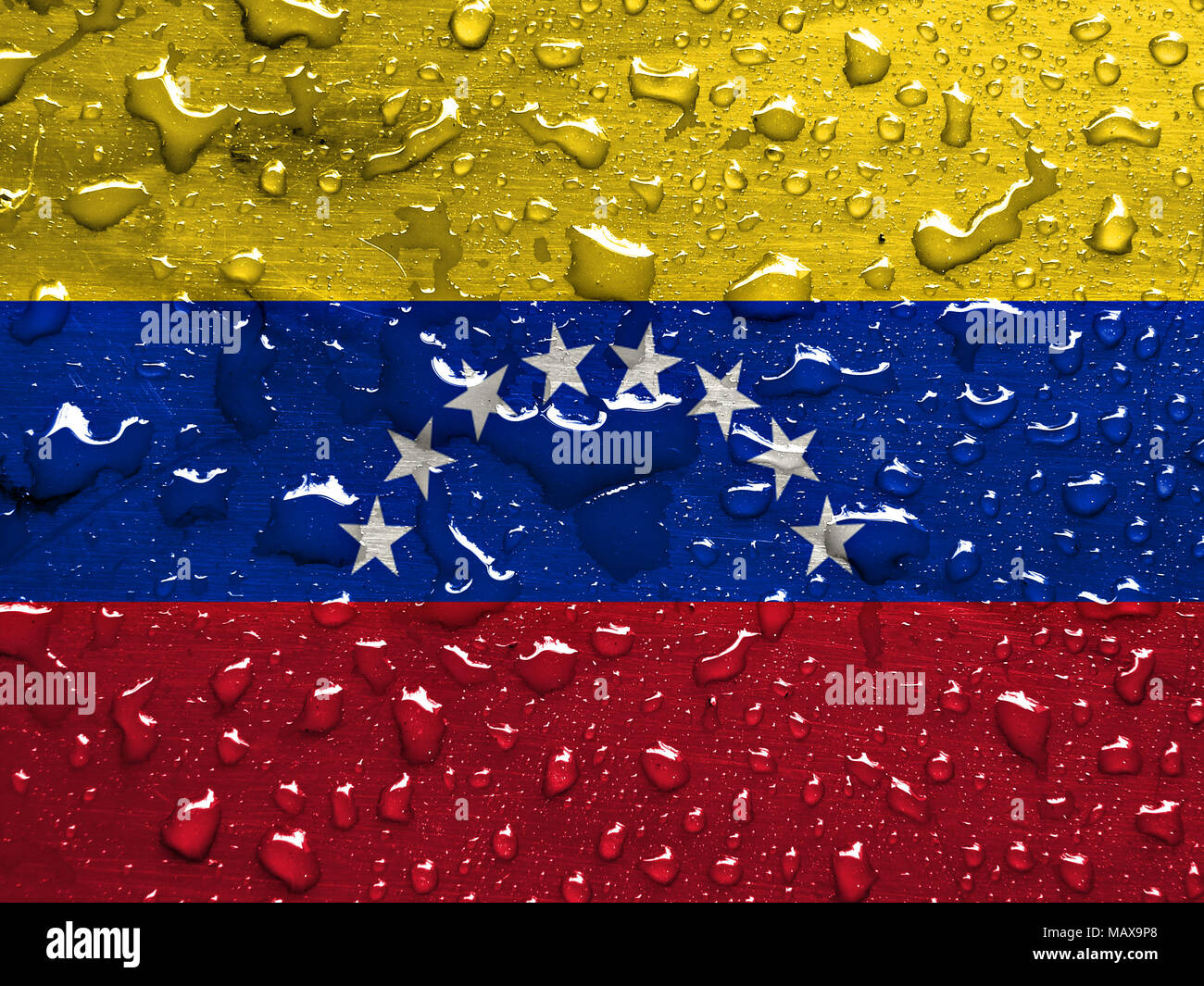Bandera de Venezuela con gotas de lluvia Foto de stock