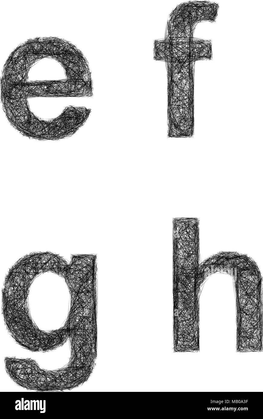 Boceto de la fuente - letras minúsculas e, f, g, h Ilustración del Vector